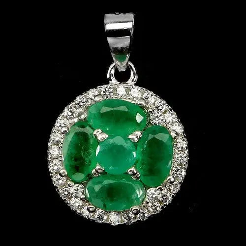 925 Sterling Silver Pendant Oval Emerald 5x3mm Natural Gemstone Jewelry ABC Jewelery